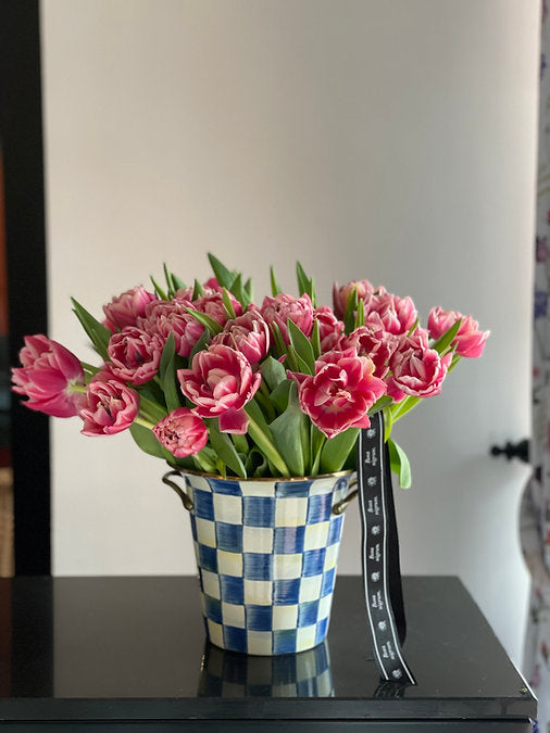 Tulips in MacKenzie-Childs Royal Check Cooler