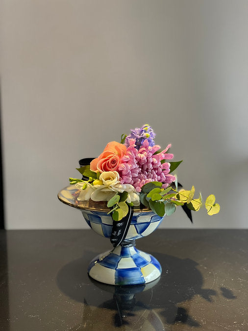 MacKenzie-Childs Royal Check Enamel Compote Turkish Delight Flower in Bowl