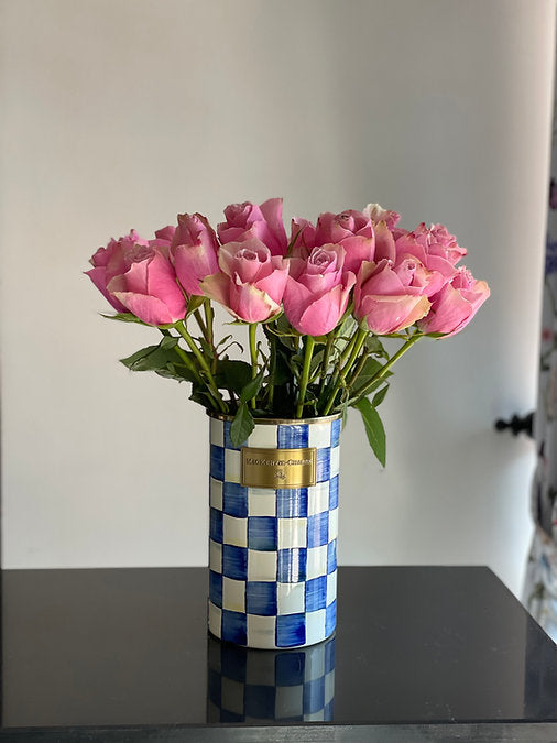 MacKenzie-Childs Royal Check Utensil Holder Roses in Vase